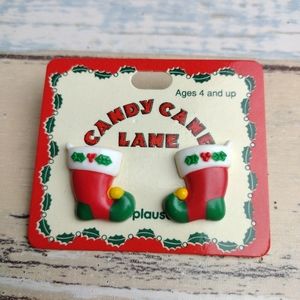 Vintage Applause Christmas Stockings Earrings Candy Cane Lane New NOS 1993